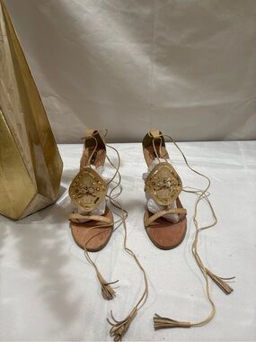 XOXO Embellished Lace-Up Gladiator Sandals Tan Boho Size 8.5